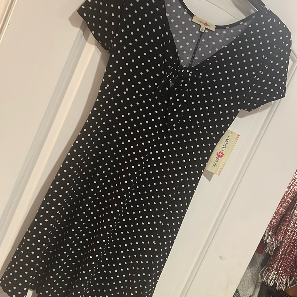 Size small black polka dot dress. Fitted/flare